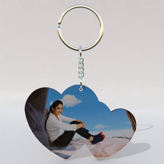 Double Hearts Shape MDF Double-Side Photo Keychain