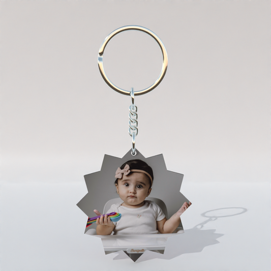 Sun Shape MDF Double-Side Photo Keychain