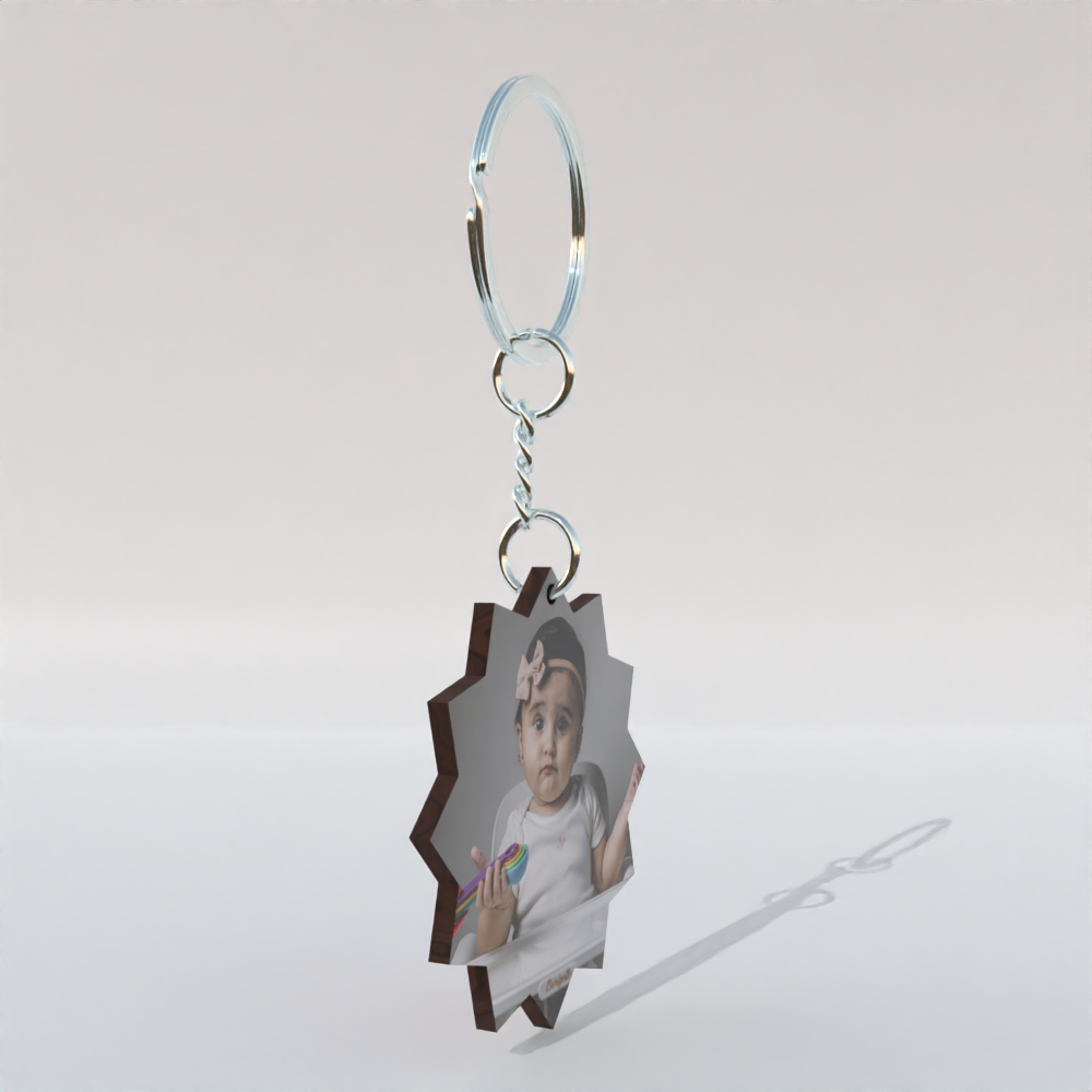 Sun Shape MDF Double-Side Photo Keychain