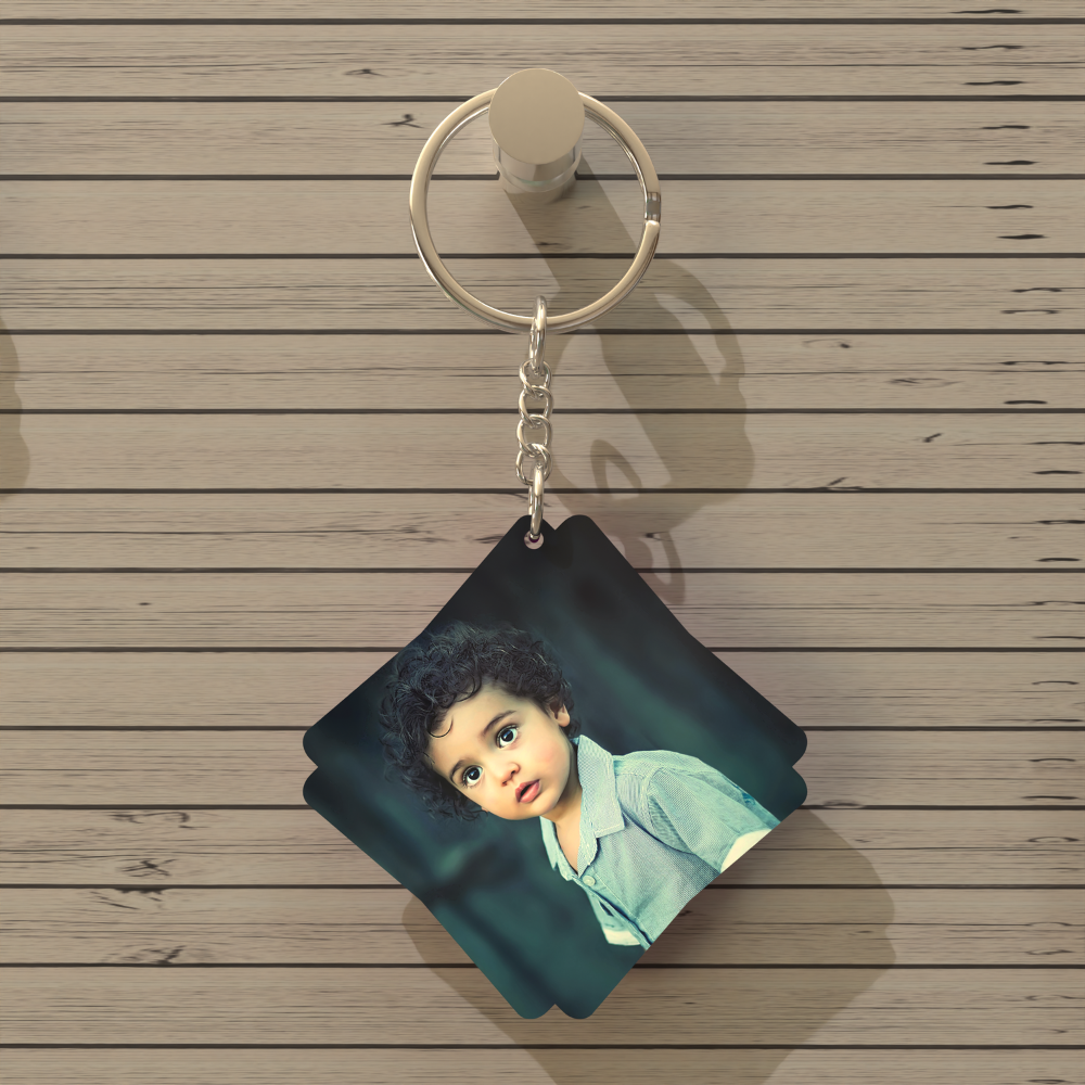 Custom Double Square MDF Keychain – Photo Printable Gift