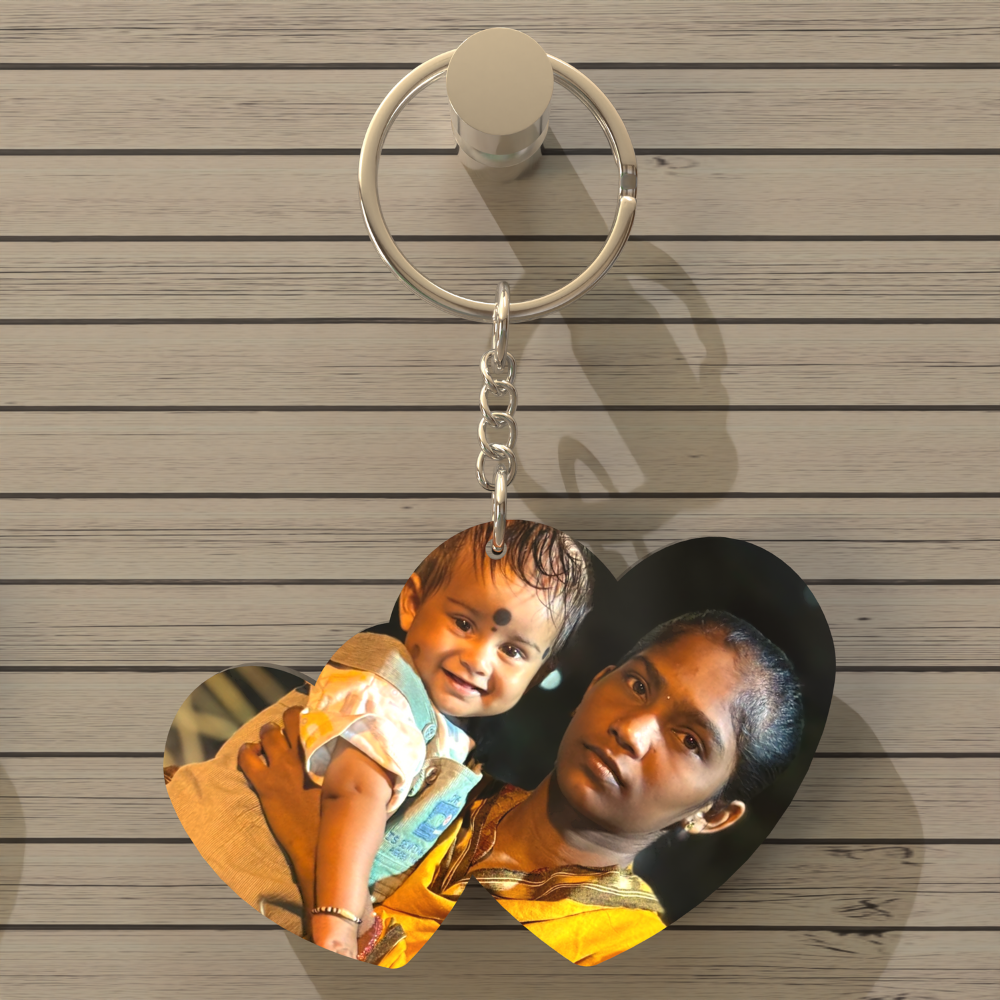Double Hearts Shape MDF Double-Side Photo Keychain