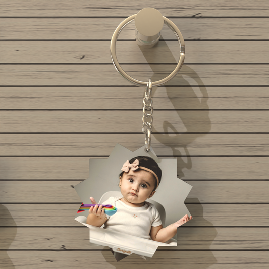Sun Shape MDF Double-Side Photo Keychain