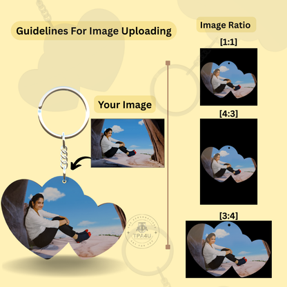 Double Hearts Shape MDF Double-Side Photo Keychain