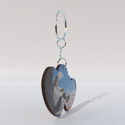 Double Hearts Shape MDF Double-Side Photo Keychain