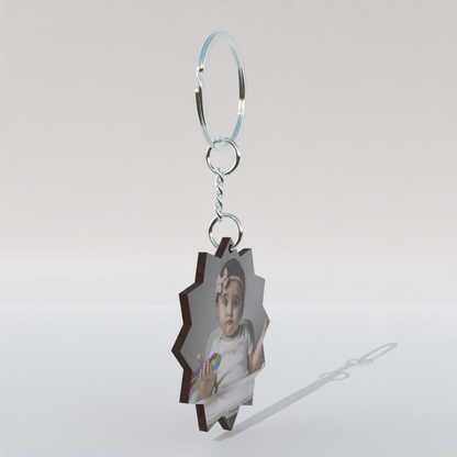 Sun Shape MDF Double-Side Photo Keychain